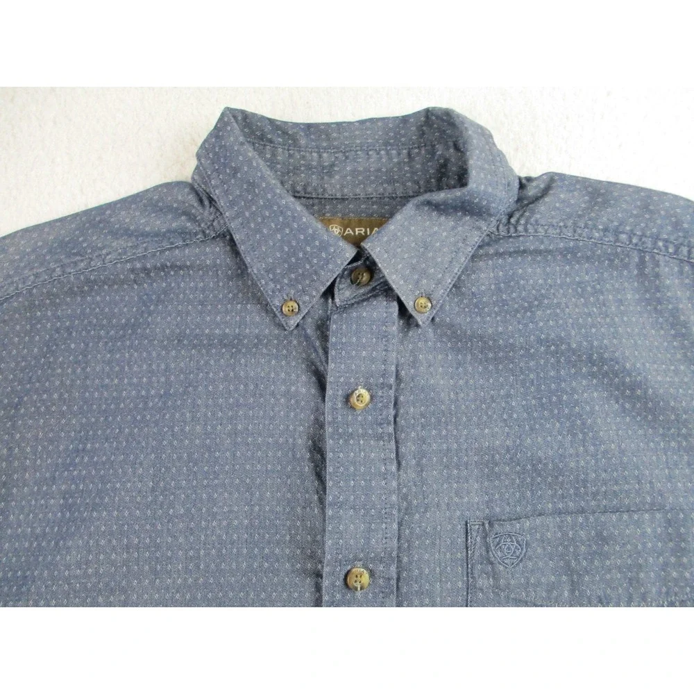 Ariat Shirt Mens XL Blue Button Down Long‎ Sleeve 100% Cotton Western Pocket